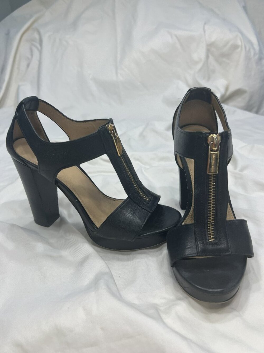 Michael Kors Berkley Black Leather Zip Platform Heels 5.5M